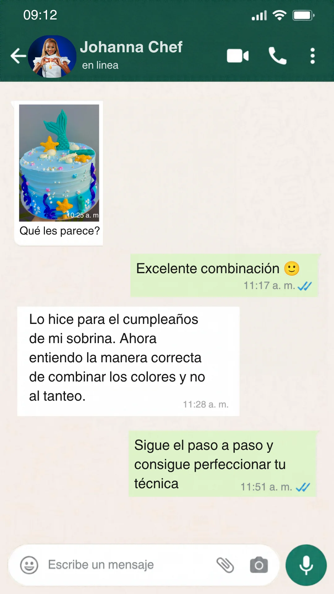 Captura de WhatsApp de una clienta contando su experiencia con el kit