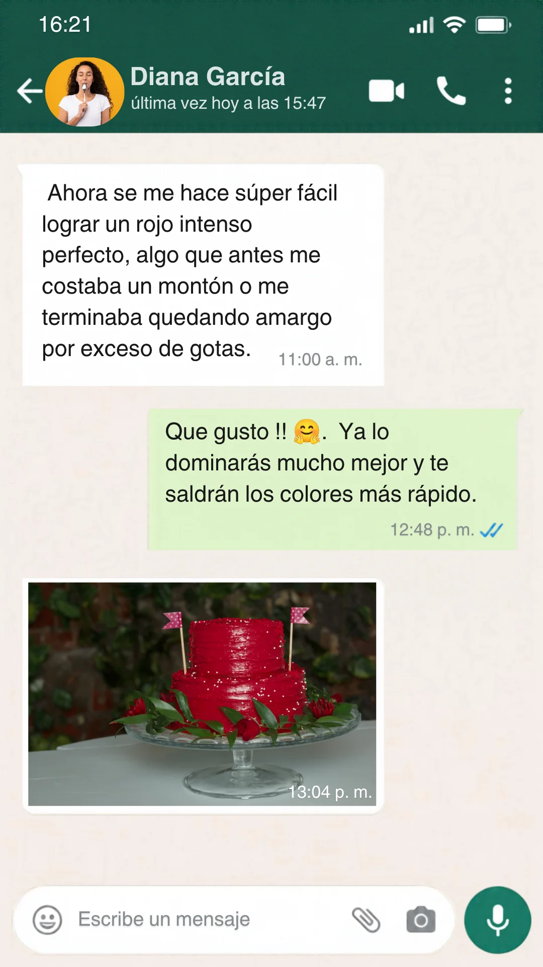 Captura de WhatsApp de una clienta contando su experiencia con el kit